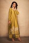 Gulabo by Abu Sandeep_Green Pure Chanderi Silk Placement Stripe Pattern Kurta_at_Aza_Fashions