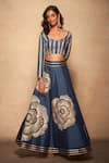 Gulabo by Abu Sandeep_Blue 100% Pure Chanderi Silk Embellished Gota Rose Skirt  _at_Aza_Fashions