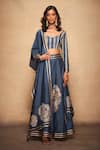 Buy_Gulabo by Abu Sandeep_Blue 100% Pure Chanderi Silk Embellished Gota Rose Skirt  