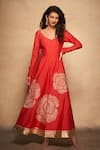 Gulabo by Abu Sandeep_Red 100% Pure Chanderi Silk Embellished Gota Patti Border Anarkali  _at_Aza_Fashions