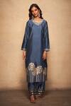 Buy Gulabo By Abu Sandeep Blue 100% Pure Chanderi Silk Embellished A-line Placement Rose Pattern Kurta at Aza Fashions Buy_Gulabo By Abu Sandeep_Blue 100% Pure Chanderi Silk Embellished A-line Placement Rose Pattern Kurta_at_Aza_Fashions