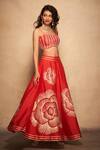 Buy_Gulabo by Abu Sandeep_Red 100% Pure Chanderi Silk Embellished Gota Rose Pattern Skirt _Online_at_Aza_Fashions