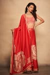 Gulabo by Abu Sandeep_Red 100% Pure Chanderi Silk Embellished Gota Rose Pattern Skirt _at_Aza_Fashions