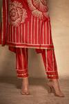 Shop_Gulabo By Abu Sandeep_Red 100% Pure Chanderi Silk Embellished Gota Stripe Pattern Straight Fit Pant_Online_at_Aza_Fashions
