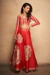 Buy_Gulabo by Abu Sandeep_Red 100% Pure Chanderi Silk Embellished Gota Leaf Neck Patti Full Sleeve Blouse_Online_at_Aza_Fashions