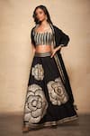 Gulabo by Abu Sandeep_Black 100% Pure Chanderi Silk Embellished Gota Work Rose Skirt  _Online_at_Aza_Fashions