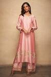 Gulabo by Abu Sandeep_Pink Pure Chanderi Silk A-line Kurta_Online_at_Aza_Fashions