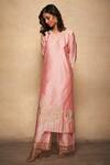 Shop_Gulabo by Abu Sandeep_Pink Pure Chanderi Silk A-line Kurta_Online_at_Aza_Fashions