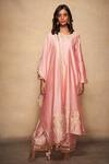 Gulabo by Abu Sandeep_Pink Pure Chanderi Silk A-line Kurta_at_Aza_Fashions