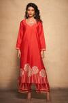 Gulabo by Abu Sandeep_Red Pure Chanderi Silk Neckline Embellished A-line Kurta_Online_at_Aza_Fashions