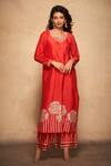 Buy_Gulabo by Abu Sandeep_Red Pure Chanderi Silk Neckline Embellished A-line Kurta_Online_at_Aza_Fashions