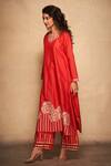 Shop_Gulabo by Abu Sandeep_Red Pure Chanderi Silk Neckline Embellished A-line Kurta_Online_at_Aza_Fashions