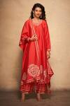 Gulabo by Abu Sandeep_Red Pure Chanderi Silk Neckline Embellished A-line Kurta_at_Aza_Fashions