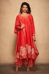 Gulabo by Abu Sandeep_Red 100% Pure Chanderi Silk Embellished Placement Patti Rose Pattern Dupatta_at_Aza_Fashions