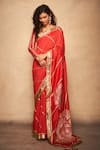 Gulabo by Abu Sandeep_Red 100% Pure Chanderi Silk Embellished Gota Border Saree _at_Aza_Fashions