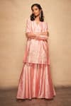 Gulabo by Abu Sandeep_Pink Pure Chanderi Silk Gota Patti Stripe Pattern Kurta_Online_at_Aza_Fashions
