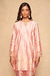 Shop_Gulabo by Abu Sandeep_Pink Pure Chanderi Silk Gota Patti Stripe Pattern Kurta_Online_at_Aza_Fashions