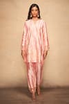 Gulabo by Abu Sandeep_Pink Pure Chanderi Silk Gota Patti Stripe Pattern Kurta_at_Aza_Fashions
