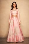 Gulabo by Abu Sandeep_Pink 100% Pure Chanderi Silk Embellished Gota Placement Rose Pattern Skirt _Online_at_Aza_Fashions