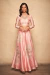 Buy_Gulabo by Abu Sandeep_Pink 100% Pure Chanderi Silk Embellished Gota Placement Rose Pattern Skirt _Online_at_Aza_Fashions