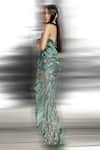 Buy_Abhishek Sharma_Green Polyester, Georgette Lace Halter Neck Reef Print Draped Dress _Online_at_Aza_Fashions