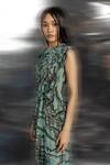 Shop_Abhishek Sharma_Green Georgette High Neck Reef Print Draped Top _Online_at_Aza_Fashions