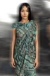 Abhishek Sharma_Green Georgette High Neck Reef Print Draped Top _at_Aza_Fashions