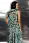 Abhishek Sharma_Green Poly Georgette Printed Reef Patterns High Asymmetric Draped Top  _Online_at_Aza_Fashions