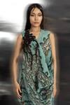 Buy_Abhishek Sharma_Green Polyester Embroidery V-neck Reef Print Front Cowl Dress _Online_at_Aza_Fashions