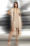 Abhishek Sharma_Pink Net, Crepe Beads, Fringe High Neck Yarn Draped Dress _Online_at_Aza_Fashions
