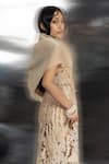Abhishek Sharma_Ivory Chiffon Embellished Yarn Asymmetric Wrap Top And Pencil Skirt Set _Online_at_Aza_Fashions