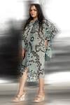 Abhishek Sharma_Green Polyester Asymmetric Overlap Reef Print Draped Dress _Online_at_Aza_Fashions