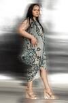 Buy_Abhishek Sharma_Green Polyester Asymmetric Overlap Reef Print Draped Dress _Online_at_Aza_Fashions