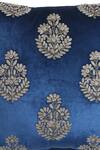 Amoliconcepts_Blue Viscose Velvet Embroidery Zari Cushion Cover_at_Aza_Fashions