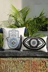 Amoliconcepts_White Cotton Embellished Evil Eye Cushion Cover_at_Aza_Fashions