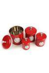 Buy Amoliconcepts Red Stainless Steel Rooster Design Canister - Of 4 Online at Aza Fashions Buy_Amoliconcepts_Red Stainless Steel Rooster Design Canister - Of 4_Online_at_Aza_Fashions