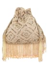 A Clutch Story_Beige Embellished Silk Rhombus Sparkle Potli _Online_at_Aza_Fashions