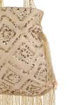 A Clutch Story_Beige Embellished Silk Rhombus Sparkle Potli _at_Aza_Fashions