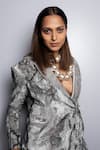 Nirmooha_Off White Velvet Printed Abstract Notched Lapel Blazer _Online_at_Aza_Fashions