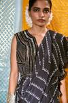 17:17 by Simmi Saboo_Black Muslin Silk And Organza & Embroidery Bandhani Draped Saree _at_Aza_Fashions