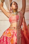 Buy_Aditi Gupta_Coral Banarasi Chanderi Woven And Embroidered Mughal Bridal Lehenga Set  _Online_at_Aza_Fashions