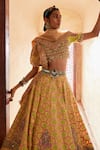 Buy_Aditi Gupta_Yellow Banarasi Woven And Embroidered Vintage Bandhani Pattern Bridal Lehenga Set _Online_at_Aza_Fashions