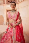 Aditi Gupta_Pink Banarasi Embroidery Meenakari Work Chanderi Bridal Lehenga Set  _Online_at_Aza_Fashions