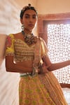 Aditi Gupta_Yellow Banarasi Woven And Embroidered Vintage Bandhani Pattern Bridal Lehenga Set _Online_at_Aza_Fashions