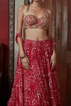 Shop_Arpita Mehta_Red Georgette And Embroidery Garden Halter Neck Tiered Skirt Set _Online_at_Aza_Fashions