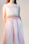 Buy_Jyoti Bansal_Pink Cambric Cotton Chequered Floral Round First Date Lace Work Top And Skirt Set _Online_at_Aza_Fashions