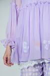 Buy_Jyoti Bansal_Purple Kota Embroidery Floral Ruffled Neck Trim Short Kurta _Online_at_Aza_Fashions