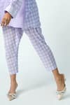 Buy_Jyoti Bansal_Purple Cotton Embroidery Round Neck Ruffle Sleeve Shirt With Chequered Pant _Online_at_Aza_Fashions