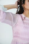 Shop_Jyoti Bansal_Pink Kota Doria Applique Round Neck Sugar Rose Pleated Bodice Tunic Dress _at_Aza_Fashions