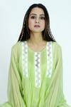 Jyoti Bansal_Green Kota Doria Lace, Embroidery Round Neck Garden Hope Short Tunic _Online_at_Aza_Fashions